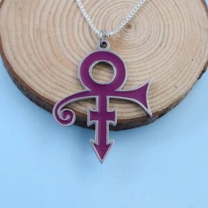 Prince‎ Symbol Purple Enamel Pendant Necklace Music Artist Fan w/ 18in Chain New